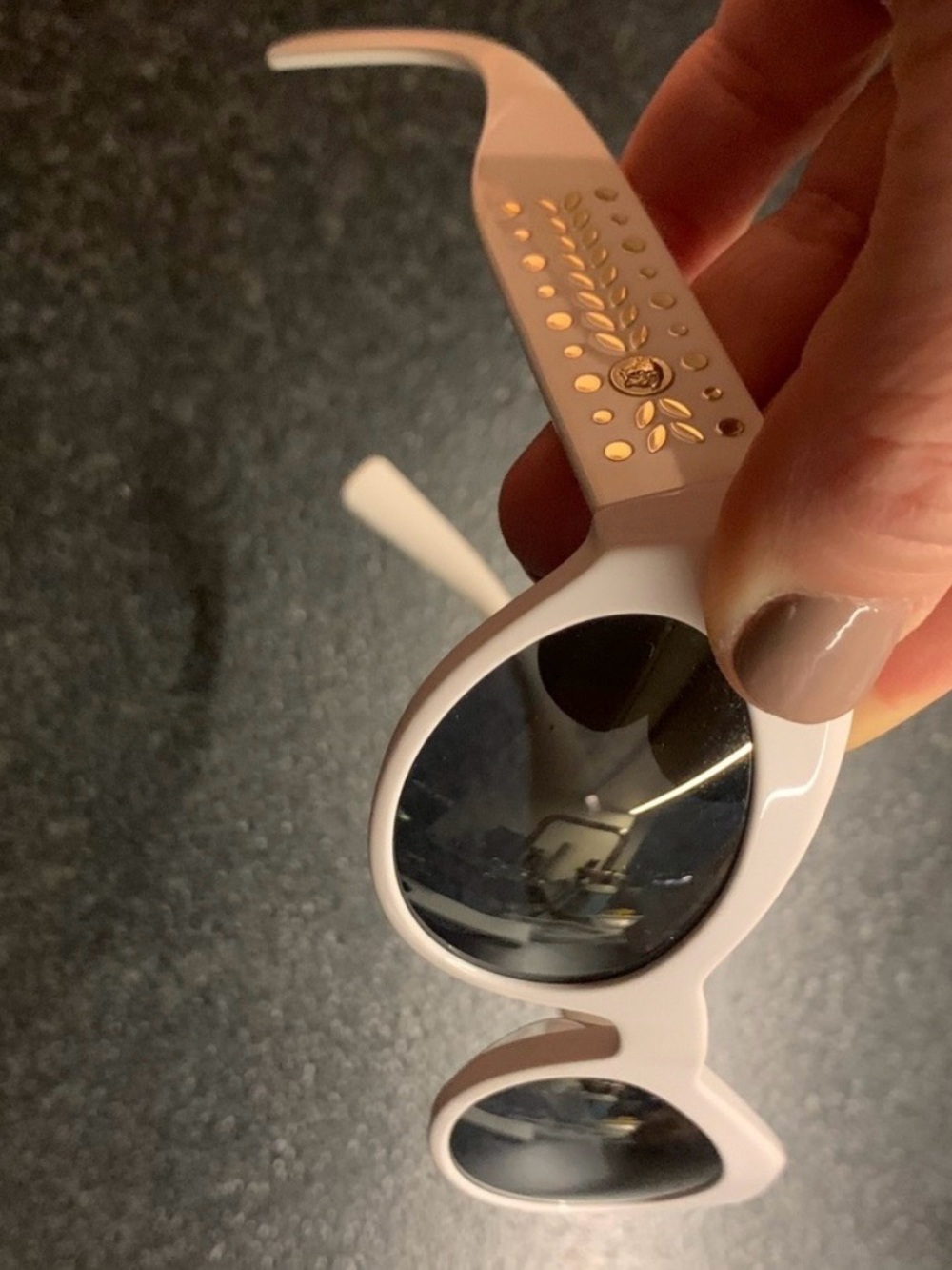 Versace White Round Sunglasses with Gold Stud Detailing